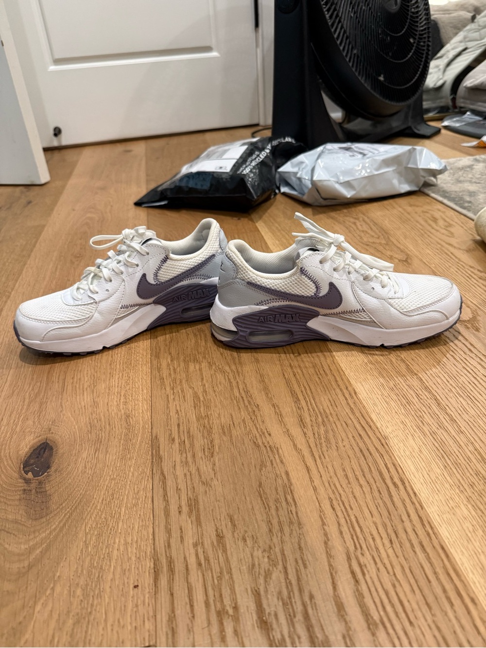 Nike White Sneakers with Light Purple Swoosh Accents